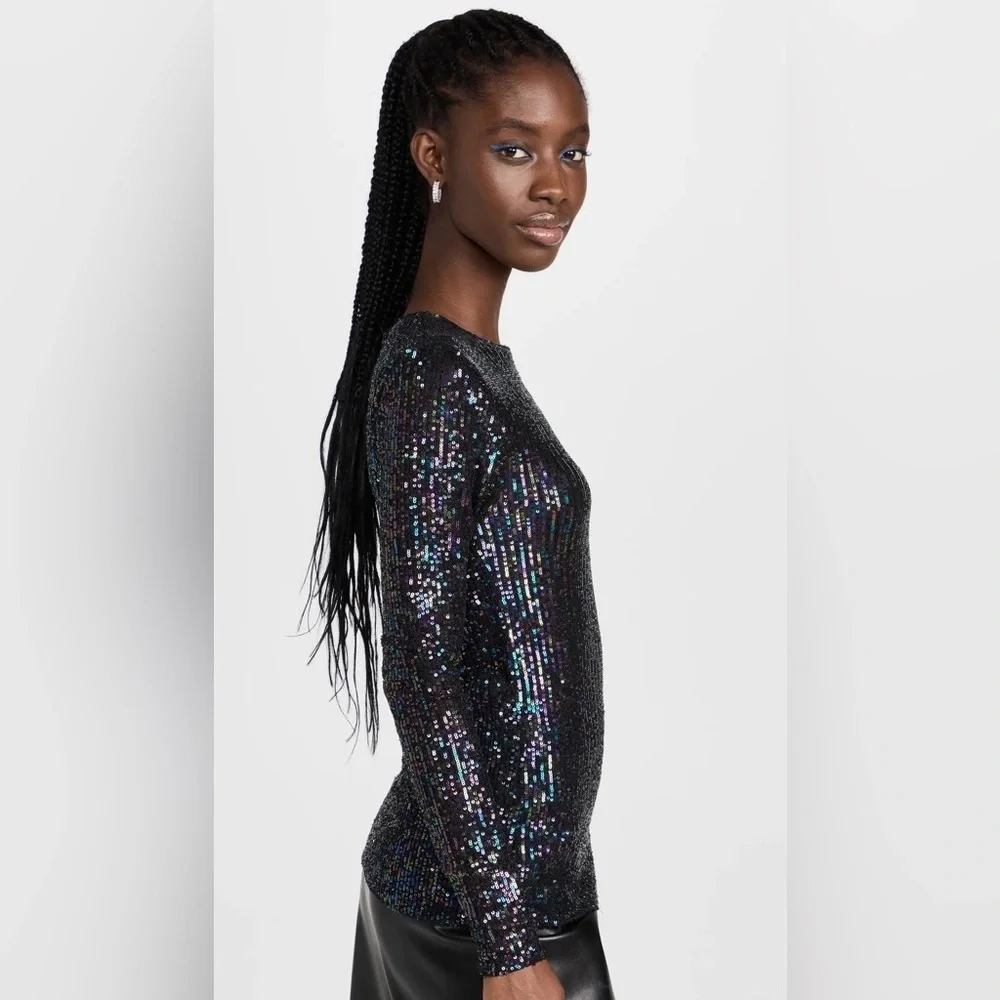 NWT Free People Women's Gold Rush Long Sleeve Top in black